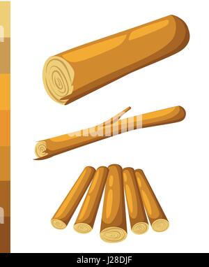 Wooden logs Brown bark of felled dry wood. Procurement for construction. Logs for kindling the furnace. Vector illustration. Stock Vector