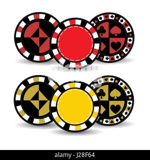Poker chips. Icon for your design. Three different chips of yellow and red colors Stock Vector