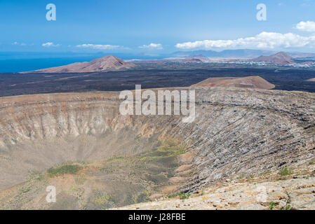 Crater of Caldera Blanca, old volcano in Lanzarote, Canary islands, Spain Stock Photo