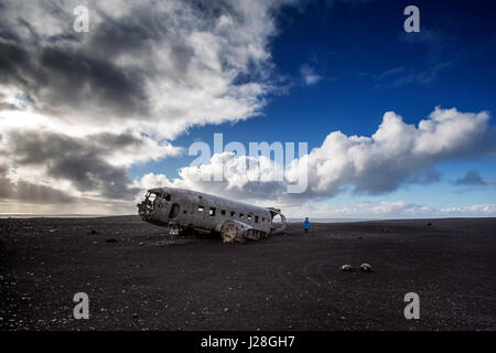DC 3 Airplane wreck on Solheimasandur in Iceland Stock Photo
