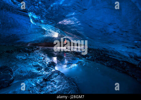 Icecave in Breidamerkurjokull glacier near the Glacier Lagoon Stock Photo