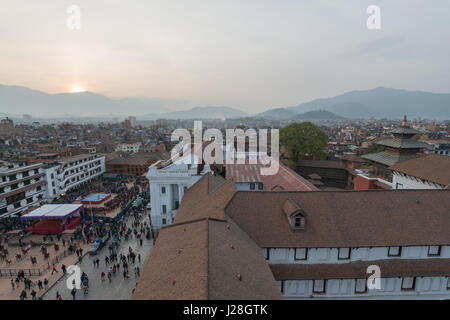 Nepal, Central Region, Kathmandu, Over the roofs of Kathmandu at sunset on the Basantapur Tower Stock Photo