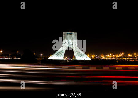 This is azadi tower or shahyad square a first and famous symbol of tehran, IRAN, in  center of the city and near the mehrabad airport , Stock Photo