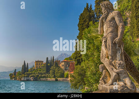 View of Varenna village from the botanic gardens of Villa Monastero, Varenna on the eastern shore of Lake Como Italy in April Stock Photo