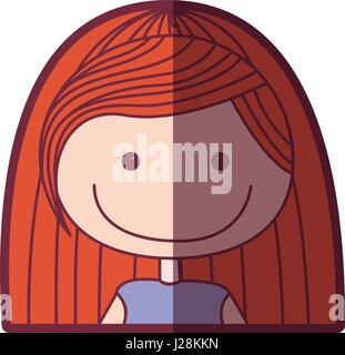 color silhouette shading cartoon half body girl with red long hair Stock Vector