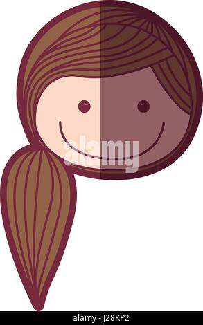 Color Silhouette Cartoon Side Ponytail Hair Girl With Shirt And Skirt 