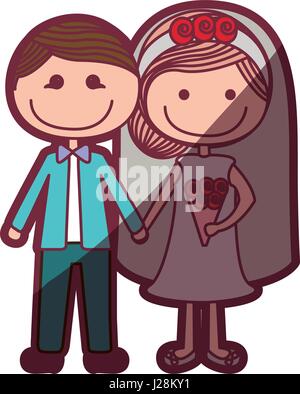 color silhouette shading cartoon groom with formal wear and bride with collected hairstyle Stock Vector