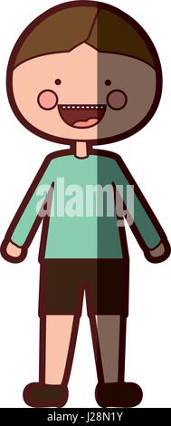 color silhouette shading smile expression cartoon boy with t-shirt and shorts Stock Vector