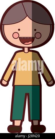 color silhouette shading smile expression cartoon boy with coat and shorts Stock Vector