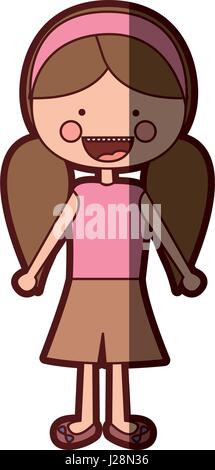 color silhouette shading smile expression cartoon pigtails hair girl with shirt and skirt Stock Vector