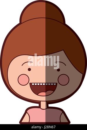 color silhouette shading smile expression cartoon half body girl with red collected hairstyle Stock Vector