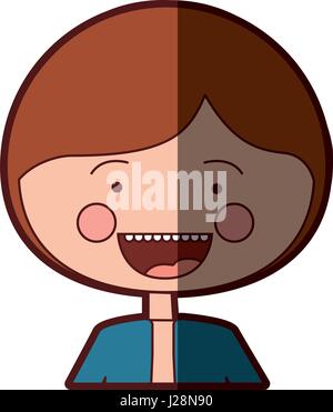 color silhouette shading smile expression cartoon half body guy with jacket Stock Vector