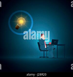 Business concept illustration. Businessman working on laptop. Elements are layered separately in vector file. Stock Vector
