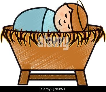 jesus baby on Straw cradle manger character Stock Vector