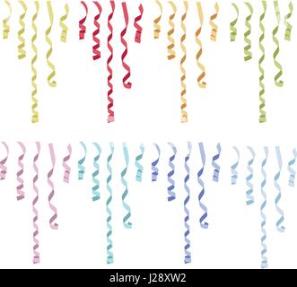 Multicolor streamers collection in flat style. Curling Paper Streamer Set. Colorful serpentine ribbons, isolated on white background in flat colors. D Stock Vector