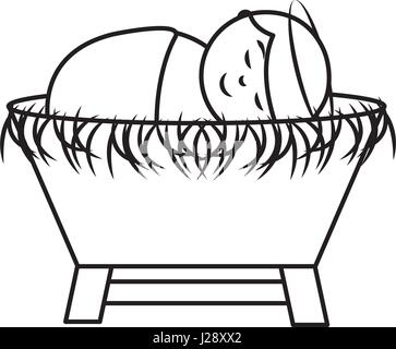 jesus baby on Straw cradle manger character Stock Vector