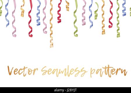 Curly golden paper ribbon on white background. Seamless pattern Stock Vector
