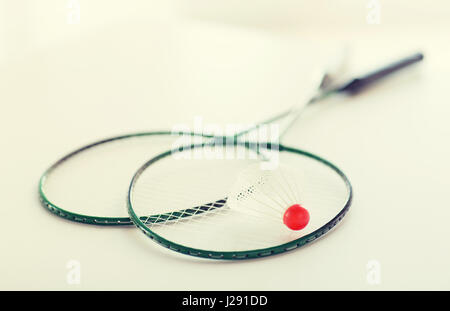 close up of badminton rackets with shuttlecock Stock Photo