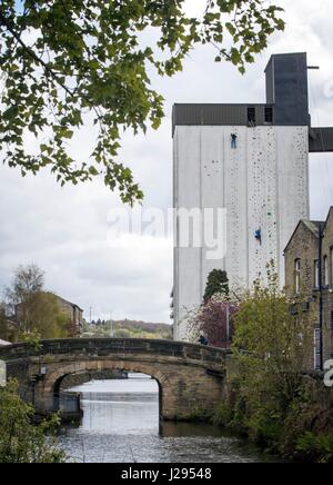 The UK's highest man-made outdoor climbing wall ahead of opening of ROKTFACE in Yorkshire. Stock Photo