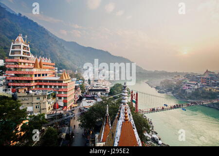 Rishikesh India by the Ganges River view from above over the bridge Stock Photo