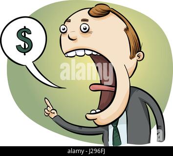 A cartoon businessman talking about money. Stock Vector