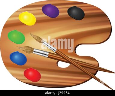 Paint palette and brush on a white background. Stock Vector
