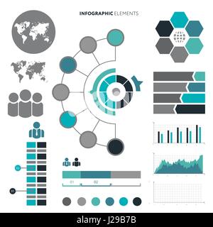 Business infographic concept - vector set of infographic elements in flat design style for presentation, booklet, website. Vector icons set. Stock Vector