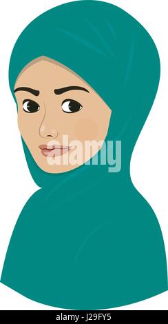 Oriental Beautiful Arab girl in bright green colored hijab. Stock Vector