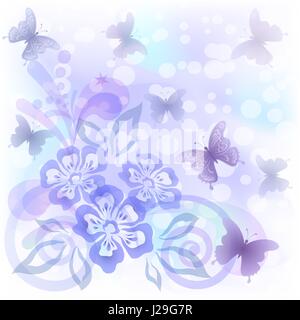 Background with butterflies and flowers Stock Vector