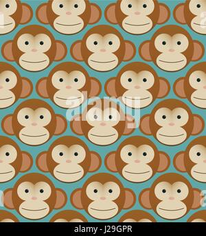 Seamless pattern background tile - monkeys heads new year Stock Vector