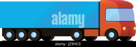 Vector isolated red truck with blue cargo trailer flat Stock Vector