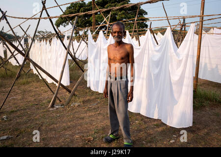 Drying clothes in Kochi municipal laundry Stock Photo