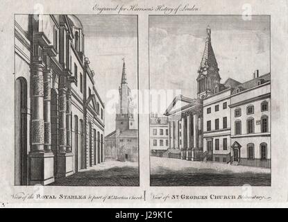 Royal Stables & St Martins-in the-Fields. St. George's, Bloomsbury.HARRISON 1776 Stock Photo