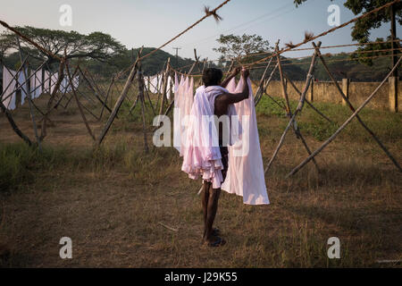 Drying clothes in Kochi municipal laundry Stock Photo