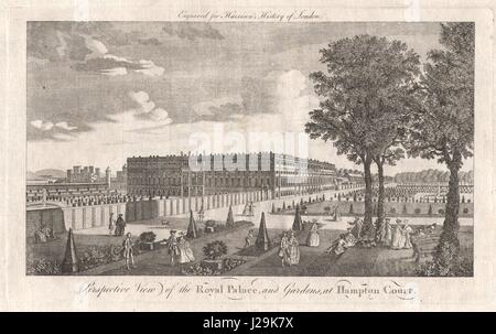 'Perspective view of the Royal Palace & gardens at Hampton Court'. HARRISON 1776 Stock Photo