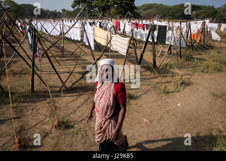 Drying clothes in Kochi municipal laundry Stock Photo