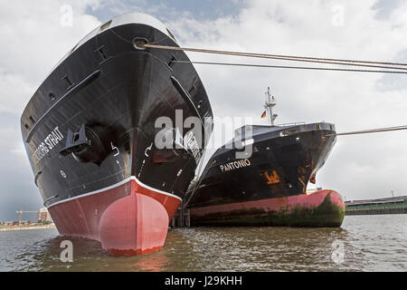 Ships at Hamburg harbor anchored in the roadstead at Norderelbe, Hamburg, Germany, Euroe Stock Photo