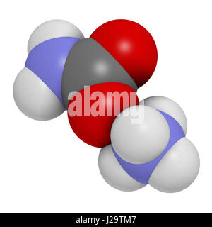 Ammonium carbamate, chemical structure. 3D rendering. Atoms are represented as spheres with conventional color coding: hydrogen (white), carbon (grey) Stock Photo