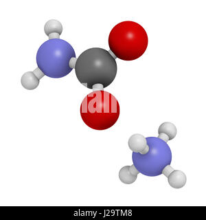 Ammonium carbamate, chemical structure. 3D rendering. Atoms are represented as spheres with conventional color coding: hydrogen (white), carbon (grey) Stock Photo