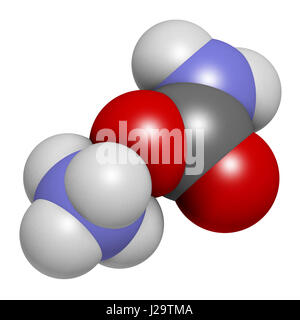 Ammonium carbamate, chemical structure. 3D rendering. Atoms are represented as spheres with conventional color coding: hydrogen (white), carbon (grey) Stock Photo