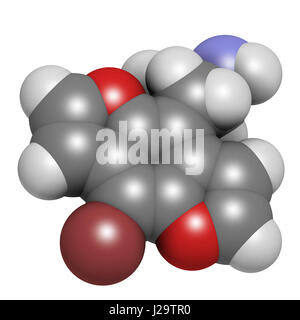 Bromo-dragonFLY hallucinogenic drug molecule. 3D rendering. Atoms are represented as spheres with conventional color coding: hydrogen (white), carbon  Stock Photo
