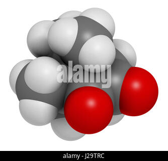 Camphorquinone visible-light photoinitiator molecule. 3D rendering. Atoms are represented as spheres with conventional color coding: hydrogen (white), Stock Photo