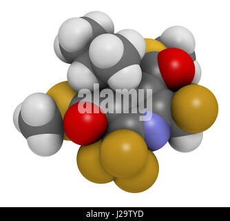 Dithiopyr preemergent herbicide molecule. 3D rendering. Atoms are represented as spheres with conventional color coding: hydrogen (white), carbon (gre Stock Photo