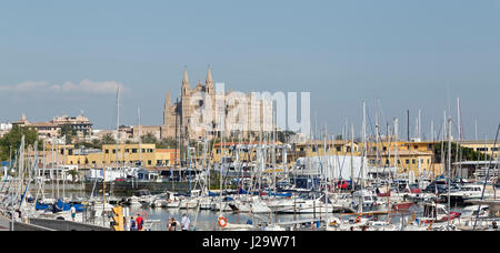 harbour with La Seu Cathedral in Palma de Majorca, Spain Stock Photo