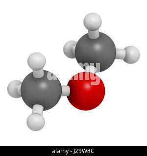 Dimethyl ether (methoxymethane, DME), molecular model. Atoms are ...