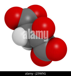 Oxaloacetic acid (oxaloacetate) metabolic intermediate molecule. 3D rendering. Atoms are represented as spheres with conventional color coding: hydrog Stock Photo