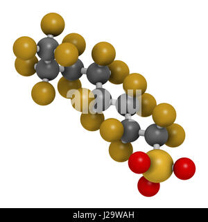 Perfluorooctanesulfonic acid (perfluorooctane sulfonate, PFOS) persistent organic pollutant molecule. 3D rendering. Atoms are represented as spheres w Stock Photo