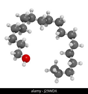 Stearyl alcohol molecule. Constituent of cetostearyl alcohol (cetearyl alcohol, cetylstearyl alcohol). 3D rendering. Atoms are represented as spheres  Stock Photo