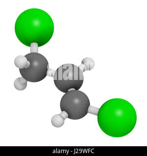 trans-1,3-dichloropropene (dichloropropene) pesticide molecule. 3D rendering. Atoms are represented as spheres with conventional color coding: hydroge Stock Photo