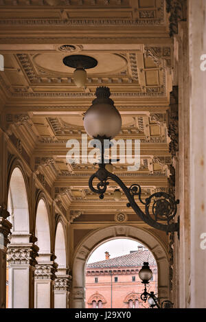 Image of ornate classic ceiling in covered walkway. Bologna, Italy. Stock Photo